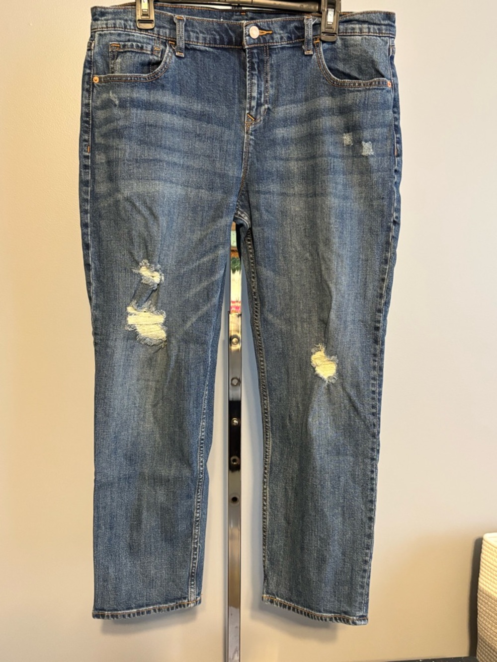 Old Navy Jeans Women 14 Boyfriend Straight Crop Distressed High Rise Blue Denim